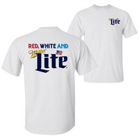 Red White and Miller Lite TShirt – 4th of July Graphic Tee for Women, Patriotic Beer Shirt, Soft Cotton Shortsleeve Crewnec...