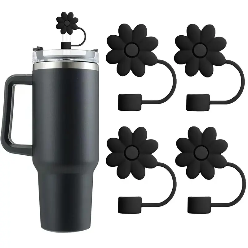 Daisy Design Straw Cap, 4 Counts Silicone Straw Cover, Creative Straw Stopper, Kitchen Accessories, Drinkware Accessories for...