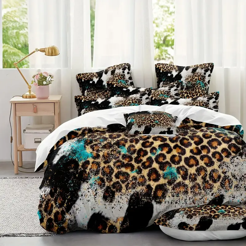 Leopard Print Bedding Set, 2/3 Counts/set Including Duvet Cover & Pillowcase, Soft Comfortable Bedding Set for Home Bedroom