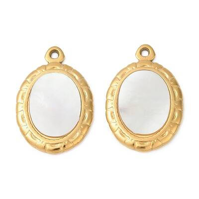 304 Stainless Steel Natural White Shell Pendants