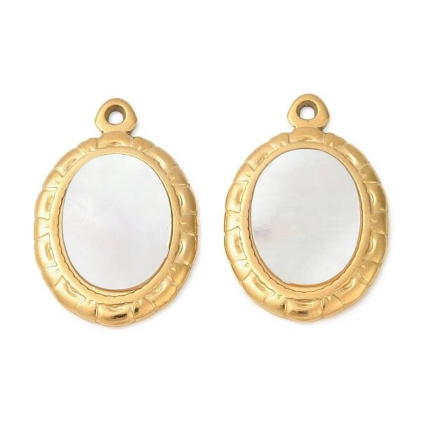 304 Stainless Steel Natural White Shell Pendants