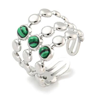 304 Stainless Steel Synthetic Malachite Cuff Rings