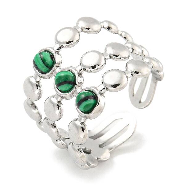304 Stainless Steel Synthetic Malachite Cuff Rings