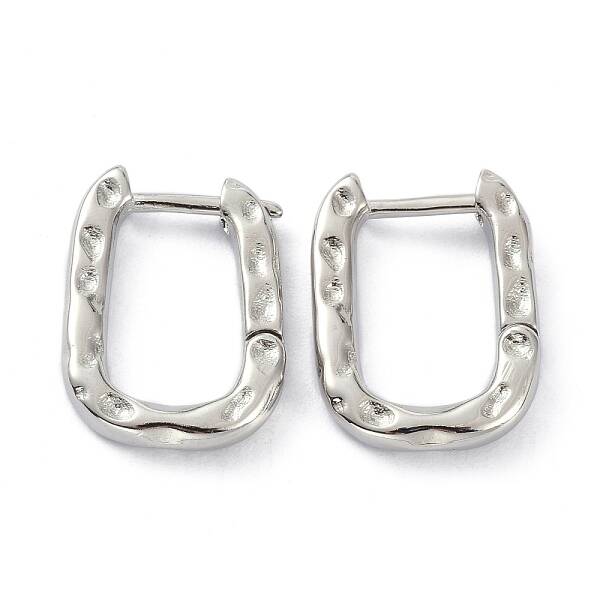 Textured Rectangle Brass Hoop Earrings