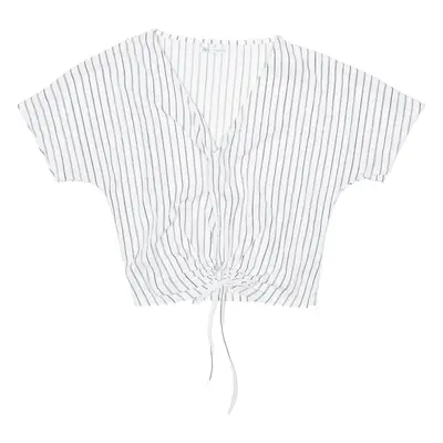 ZARA Womens Printed Blouse White V-Neck Striped L
