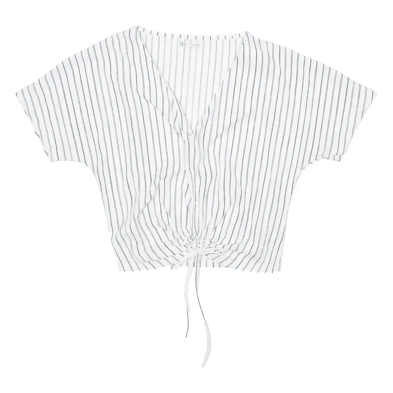 ZARA Womens Printed Blouse White V-Neck Striped L