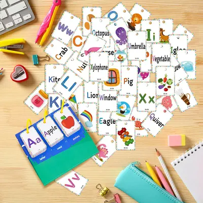 Alphabet Early Learning Card (1 Set), Early Education Learning Card, Including 78pcs Double Sided Pictures Cards, Word Recogn...