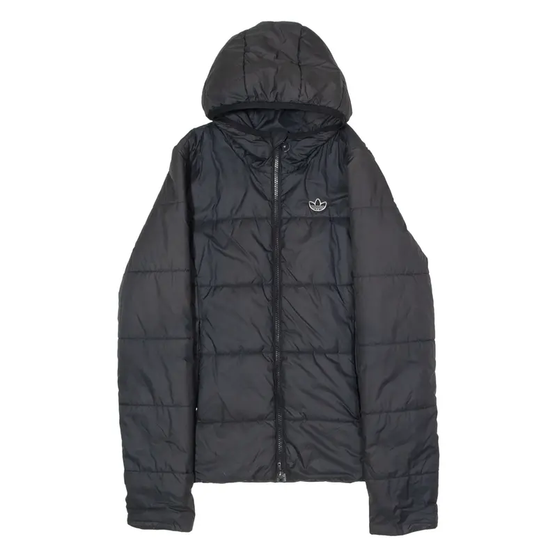 ADIDAS ORIGINALS Womens Puffer Jacket Black Hooded UK 10
