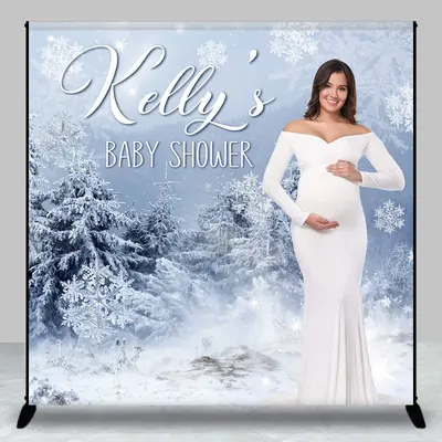 Aperturee Winter Snowy Forest Custom Photo Baby Shower Backdrop, 3X3FT(1X1M), 15 USD, custom baby shower backdrops, DZYM9M78-...