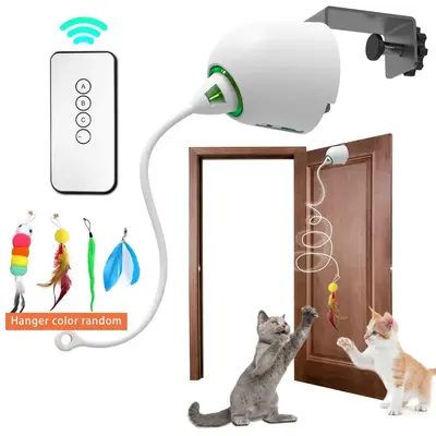 USB Rechargeable Smart Remote Control Cat Toy, 1 Set Hanging Door Elastic Playing Cat Stick, Interactive Cat Teaser Toy, Pet ...