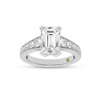 Pixie Tapered Milgrain Emerald Cut Lab Diamond Engagement Ring | 18K White Gold 4 CT. TW.