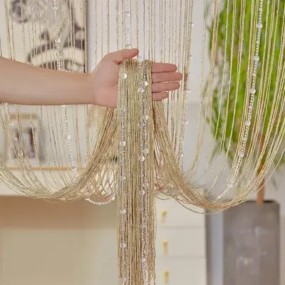 Faux Pearl Decor Tassel Door Curtain, 1 Count Shiny Beaded Window Curtain, Decorative Curtain for Living Room Bedroom Home De...