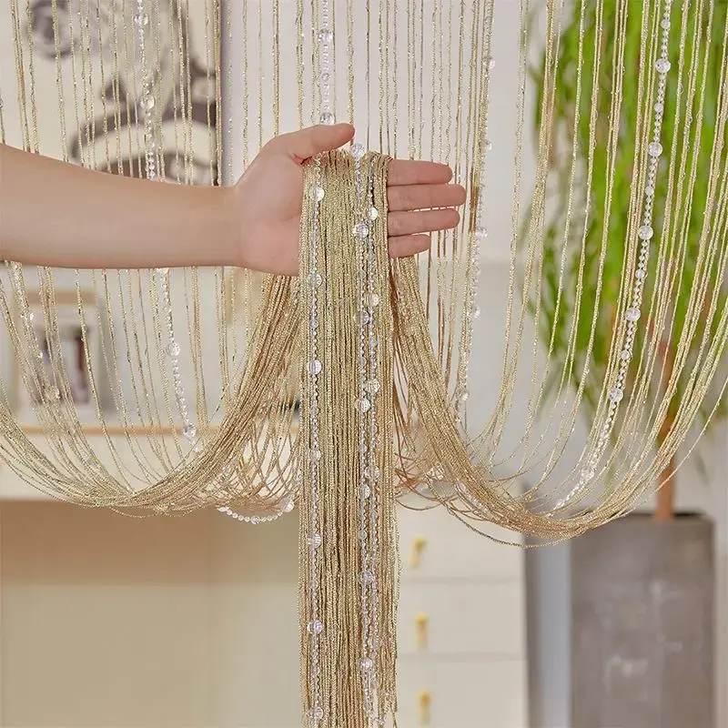Faux Pearl Decor Tassel Door Curtain, 1 Count Shiny Beaded Window Curtain, Decorative Curtain for Living Room Bedroom Home De...