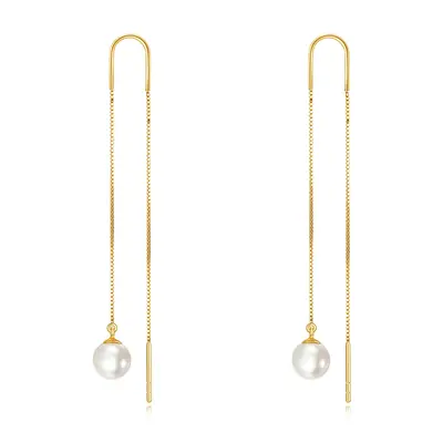 10K Gold Pearl Bead Climber Earrings