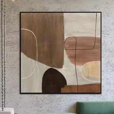 Abstract Minimalist Painting On Canvas In Beige And Brown Colors Modern Abstract Shapes Art Textured Oil Painting Hand Painte...