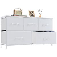 5-Drawer Wide Fabric Dresser for Bedroom - Closet Organizer Tower with Wooden Top and Metal Frame, Storage Chest for Clothes,...