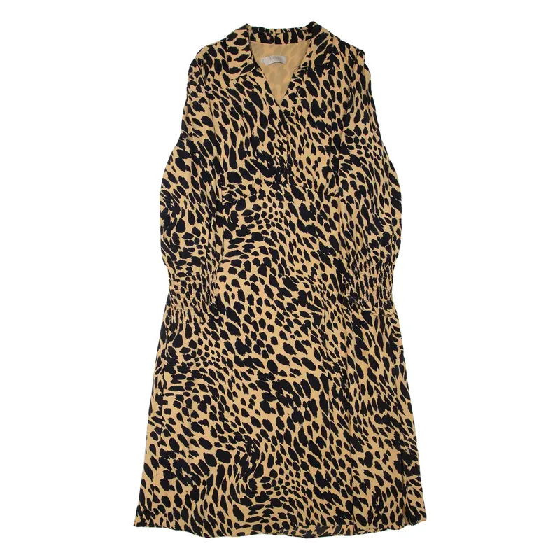 HOBBS LONDON Womens Shirt Dress Brown Animal Print Long Sleeve Midi UK 14