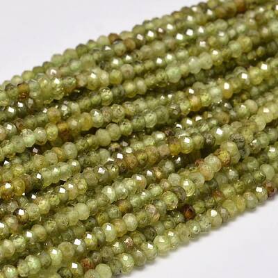 Faceted Rondelle Natural Green Garnet Beads Strands