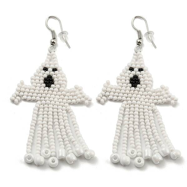 Boho Seed Bead Halloween Ghost Tassel Earrings