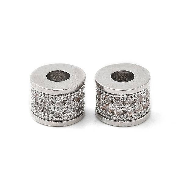 Brass Micro Pave Clear Cubic Zirconia Beads