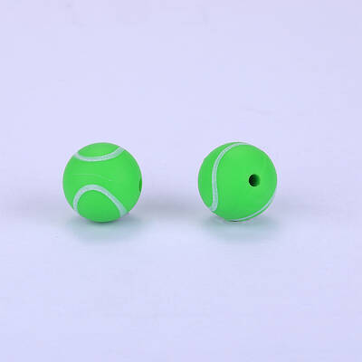 Printed Round with Baseball Pattern Silicone Focal Beads