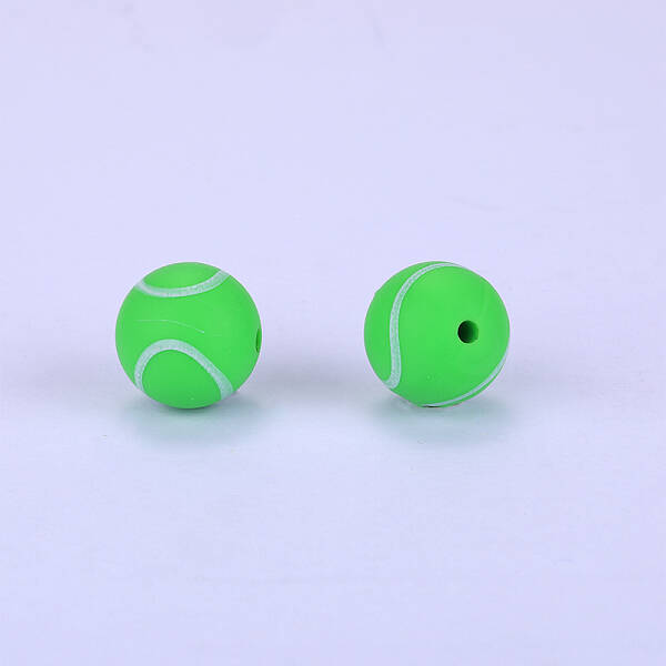 Printed Round with Baseball Pattern Silicone Focal Beads