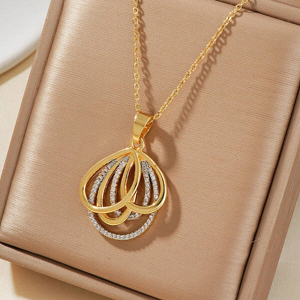 Geometric Brass Pave Clear Cubic Zirconia Hollow Pendant Necklaces for Valentine's Day