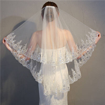 Double Layer Flower Pattern Mesh Bridal Veil with Combs