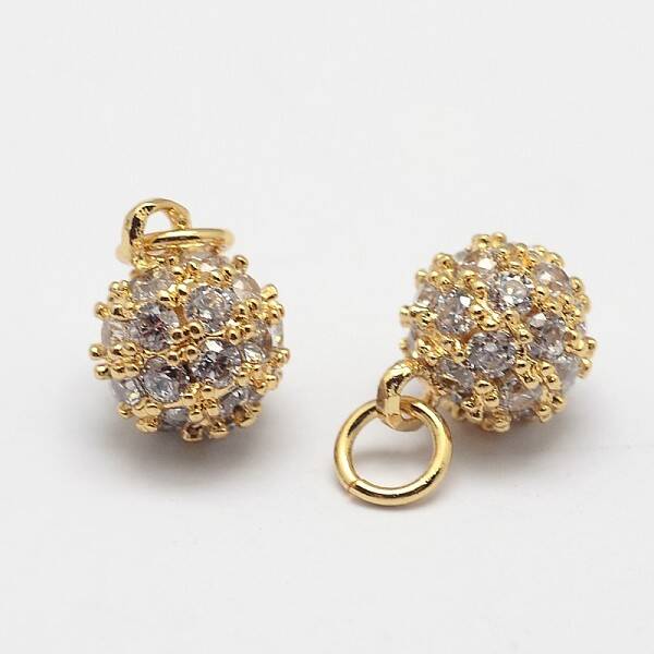 Round Brass Micro Pave Grade AAA Cubic Zirconia Charms