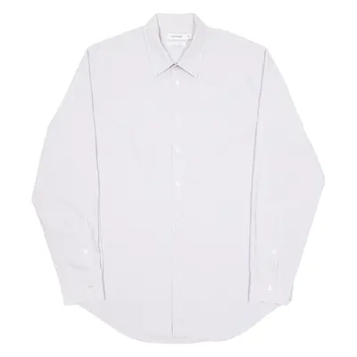 CALVIN KLEIN Non Iron Slim Fit Mens Shirt White Striped Long Sleeve L