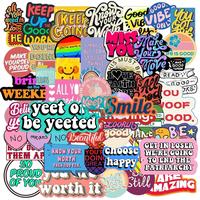 Motivational English Phrases Series Graffiti Sticker, 50pcs Scrapbooking & Journal Making Material Paper, DIY Decorative Stic...