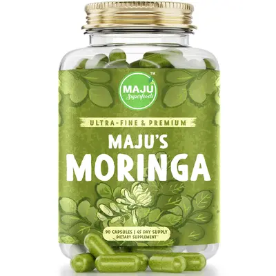 MAJU Moringa Capsules (90ct) - Organic, Non-GMO, Raw, Leaves Hand Picked from the Drumstick Tree and Shade-Dried, Natural Hea...