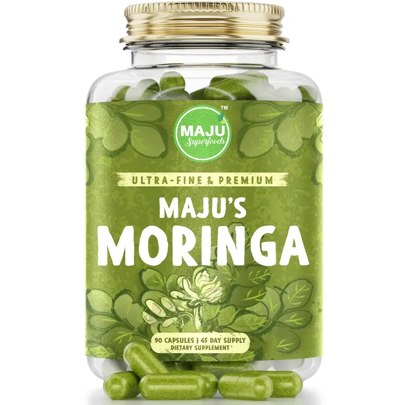 MAJU Moringa Capsules (90ct) - Organic, Non-GMO, Raw, Leaves Hand Picked from the Drumstick Tree and Shade-Dried, Natural Hea...