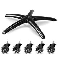 28 Heavy-Duty Office Chair Base + 5 Wheels (Chrome), Replacement Set, Universal Fit for Standard Gas-Lift Socket — Gas Cy...