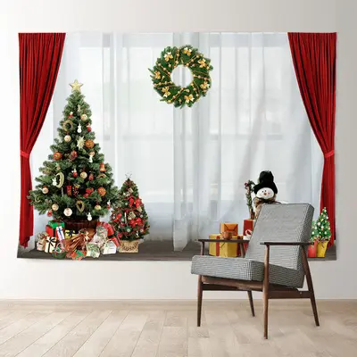 Aperturee Christmas Tree With Wreath Gift Holiday Backdrop