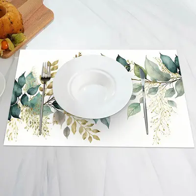 White Green Yellow Leaf Vintage Set Of 4 Placemats - Aperturee