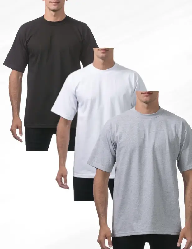 3 Shirts Pro Club Men's Heavyweight Short Sleeve Menswear Top  Tshirt CottonCrewneck Tee lain Shirts Classic Collar Original ...
