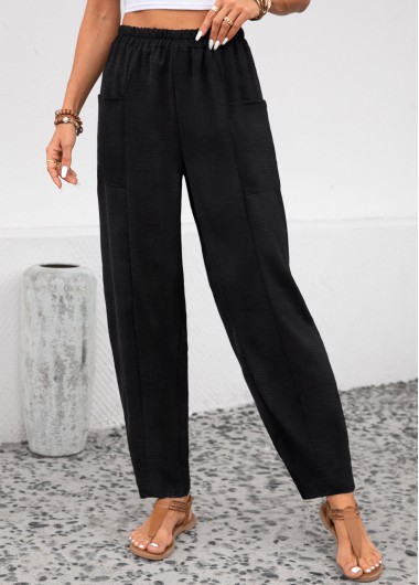 Modlily Black Pocket Elastic Waist High Waisted Pants - M