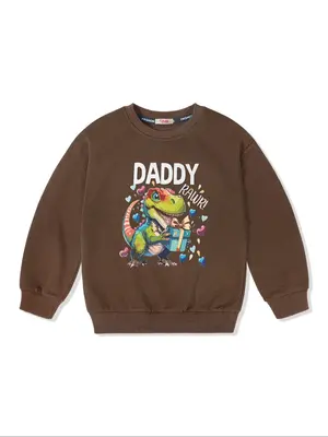 Toddler Boy's Dinosaur & Letter Print Round Neck Sweatshirt, Casual Long Sleeve Crew Neck Pullover for Daily Wear, Kids Cloth...