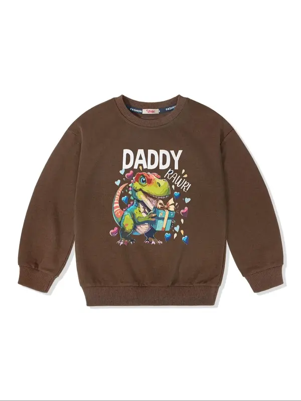 Toddler Boy's Dinosaur & Letter Print Round Neck Sweatshirt, Casual Long Sleeve Crew Neck Pullover for Daily Wear, Kids Cloth...