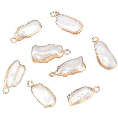 6Pcs Long-Lasting Plated Natural Keshi Pearl Brass Pendants