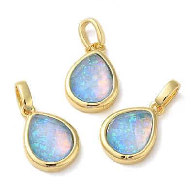 Rack Plating Brass with Synthetic Opal Pendants