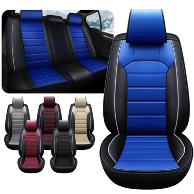 Leather Car Seat Covers, 5-Seats Universal Seat Covers for Cars Full Set, Waterproof and Breathable Automotive Seat Covers Fr...