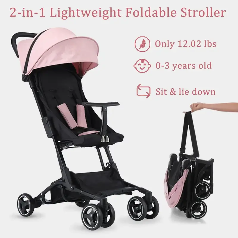 Lightweight Pocket Stroller, Only 12.02 lbs, Folding Baby Stroller for Airplane, Large Canopy, 5-point Harness, Removable for...