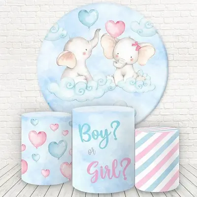 Aperturee Blue And Pink Elephant Round Baby Shower Backdrop Kit | Baby Shower Round Backdrop | Baby Shower Backdrop Ideas | R...