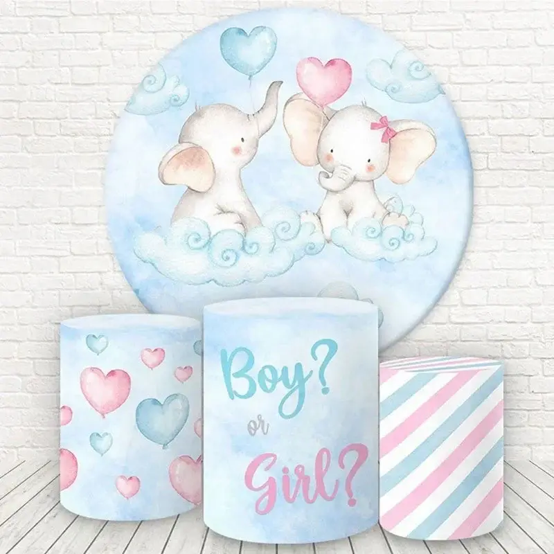 Aperturee Blue And Pink Elephant Round Baby Shower Backdrop Kit | Baby Shower Round Backdrop | Baby Shower Backdrop Ideas | R...