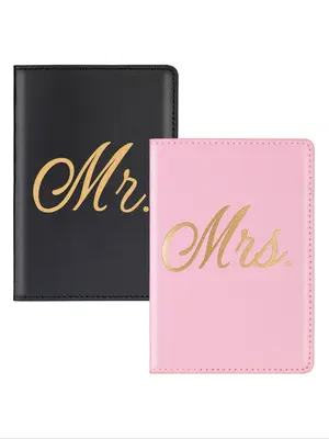 Letter Pattern Passport Holder Cover, 2pcs/set Couple Passport Holder Cover, Mr. and Mrs. Travel Passport Wallet Gifts for Lo...