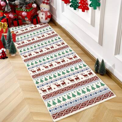 Garvee Christmas Multicolor Hallway Runner Rug 2x6 Low Pile Non-Slip Rubber Backing Washable Boho Accent for Living Room Bedr...