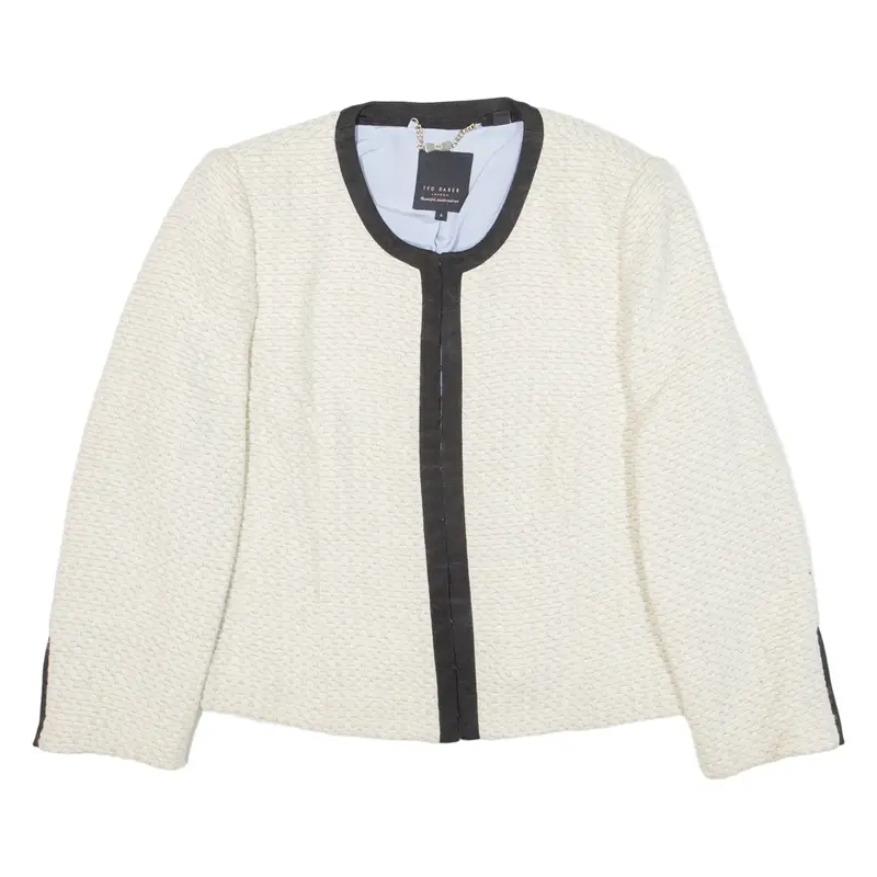 TED BAKER Womens Blazer Jacket White Knit Wool S