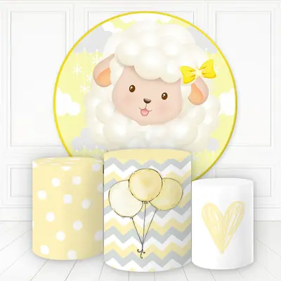 Aperturee Cute Sheep With Balloon Heart Round Backdrop Kit | Round Backdrop Cover Diy | Baby Shower Round Backdrop | Custom R...